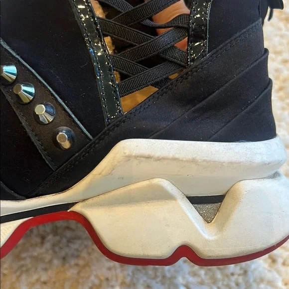 Authentic Christian Louboutin Black and Silver Studded Sneakers - Picture 6 of 11